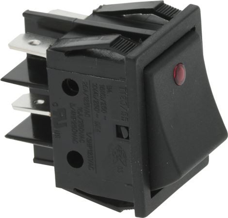 2-poliger Schwarze Schalter, mit Roter LED | Astoria Ersatzteile